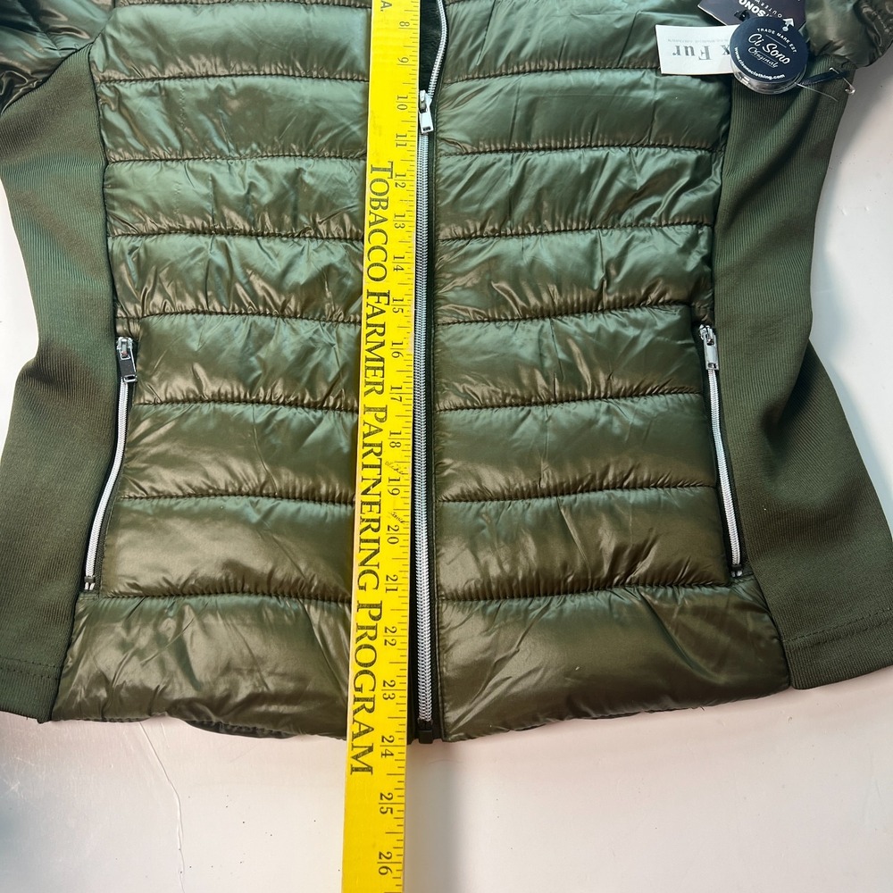 Ci Sono Women Puffer Jacket Sz XL Green Outerwear with Faux Fur & Side Knit NWT - Picture 10 of 16